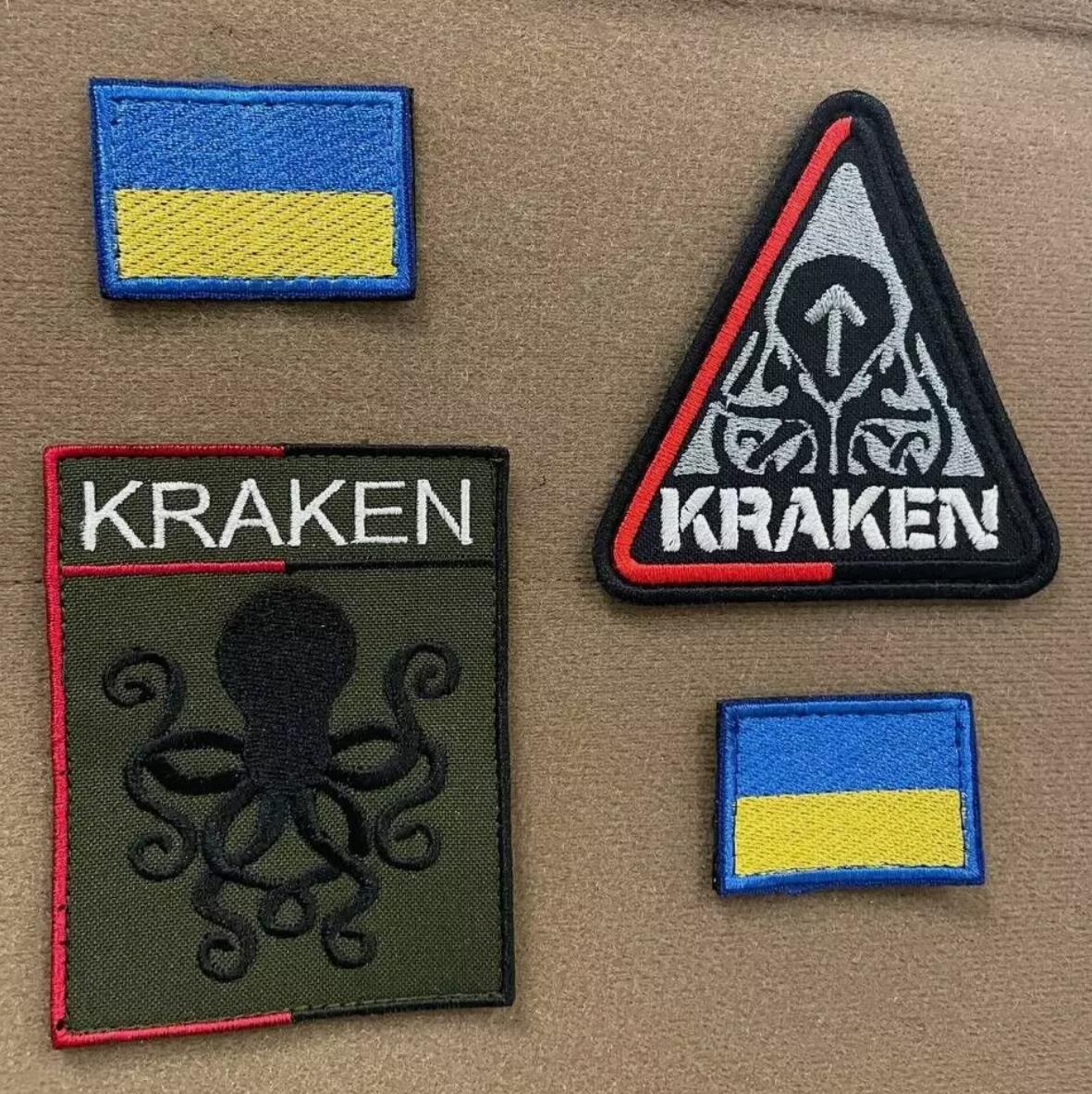 Ukrainian Army Unit Patch Kraken Volunteer Battalion Tactical Badge Hook Set