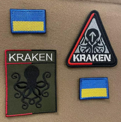 Ukrainian Army Unit Patch Kraken Volunteer Battalion Tactical Badge Hook Set