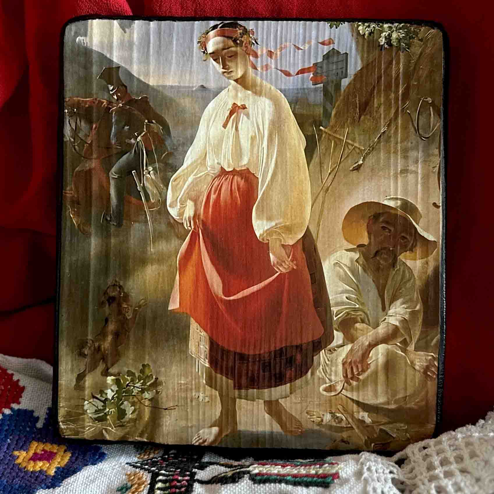 Ukrainian Art Painting Wood Reproduction Panel "Kateryna" by T. Shevchenko