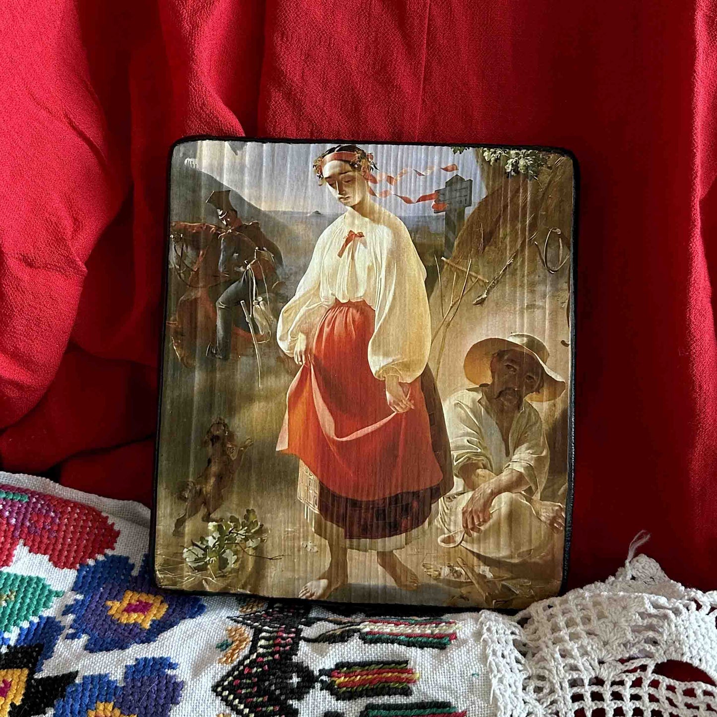 Ukrainian Art Painting Wood Reproduction Panel "Kateryna" by T. Shevchenko