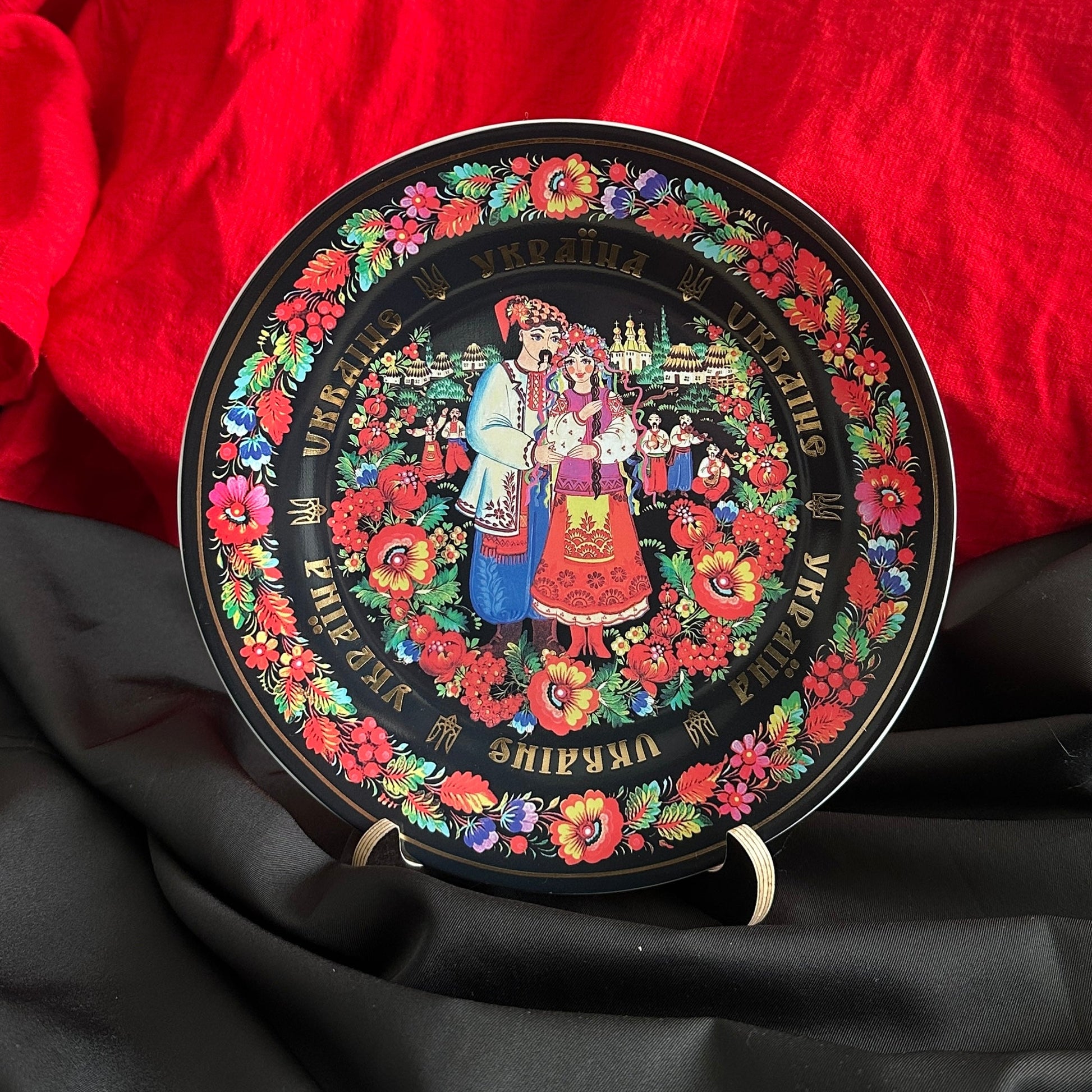 Ukrainian Ceramic Plate Panel Petrykivka Painting Сouple of Lovers