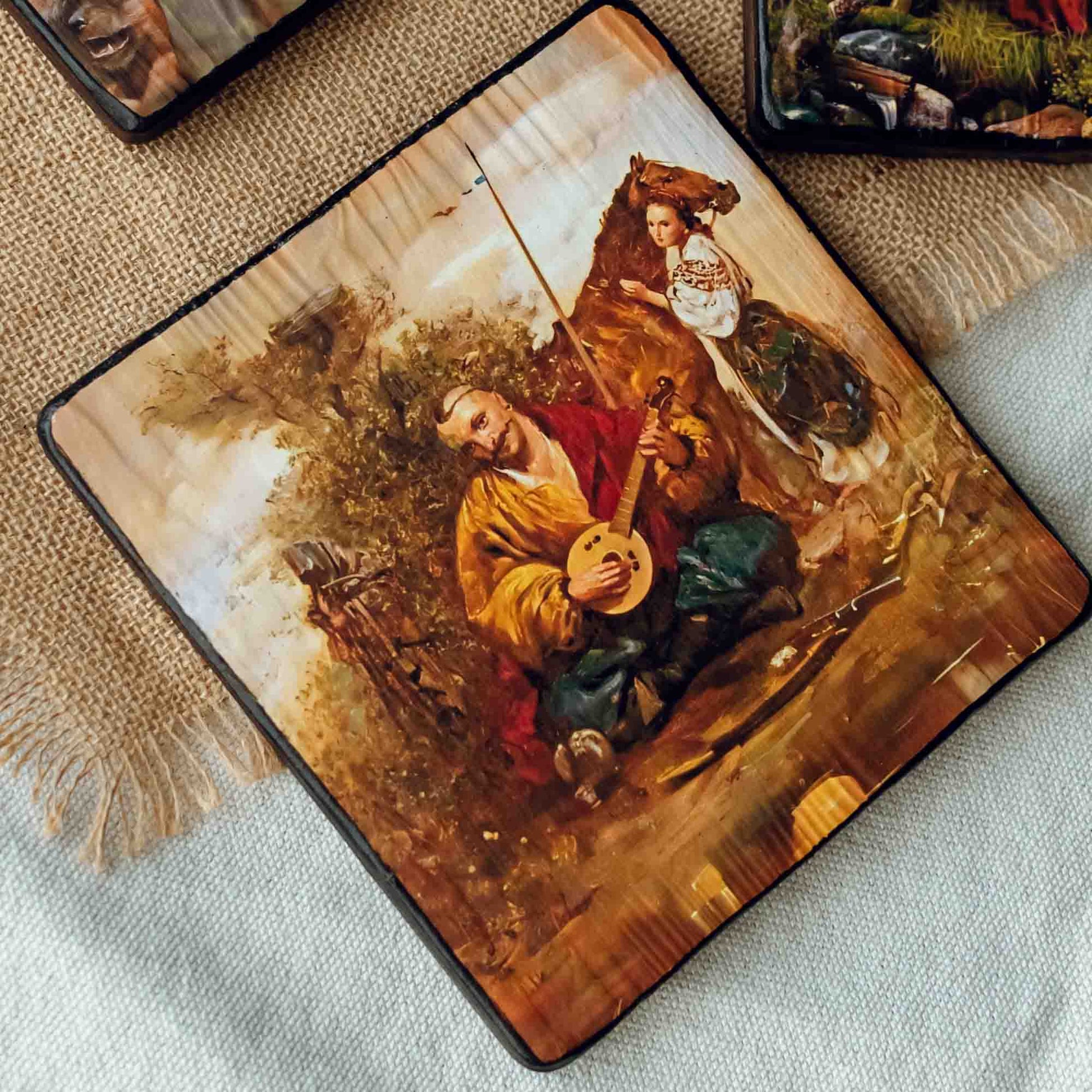 Ukrainian Folk Art Painting Wood Panel "Cossack Mamai" Ethno Symbol of Ukraine