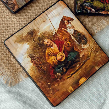 Ukrainian Folk Art Painting Wood Panel "Cossack Mamai" Ethno Symbol of Ukraine