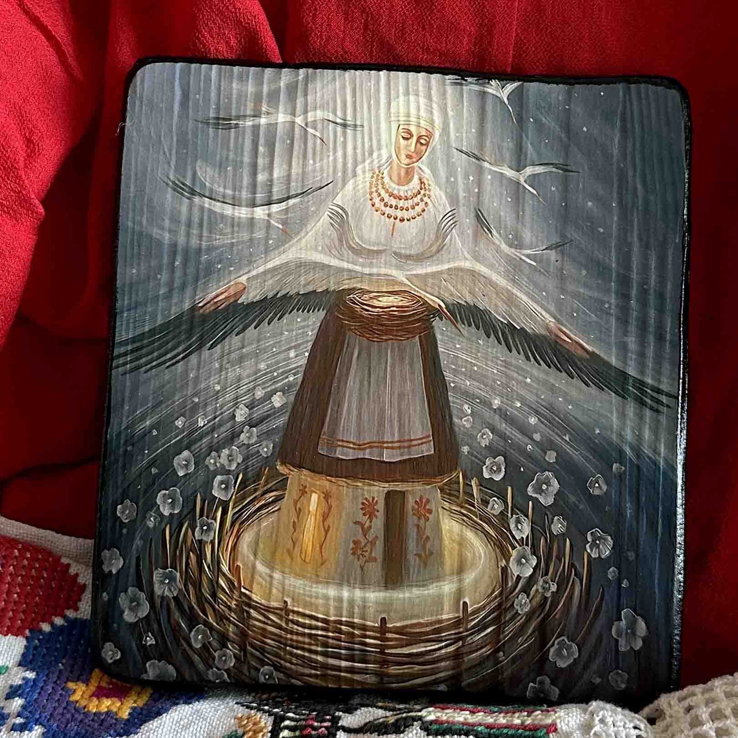 Ukrainian Folk Art Painting Wood Panel "Patroness" Ethno of Ukraine