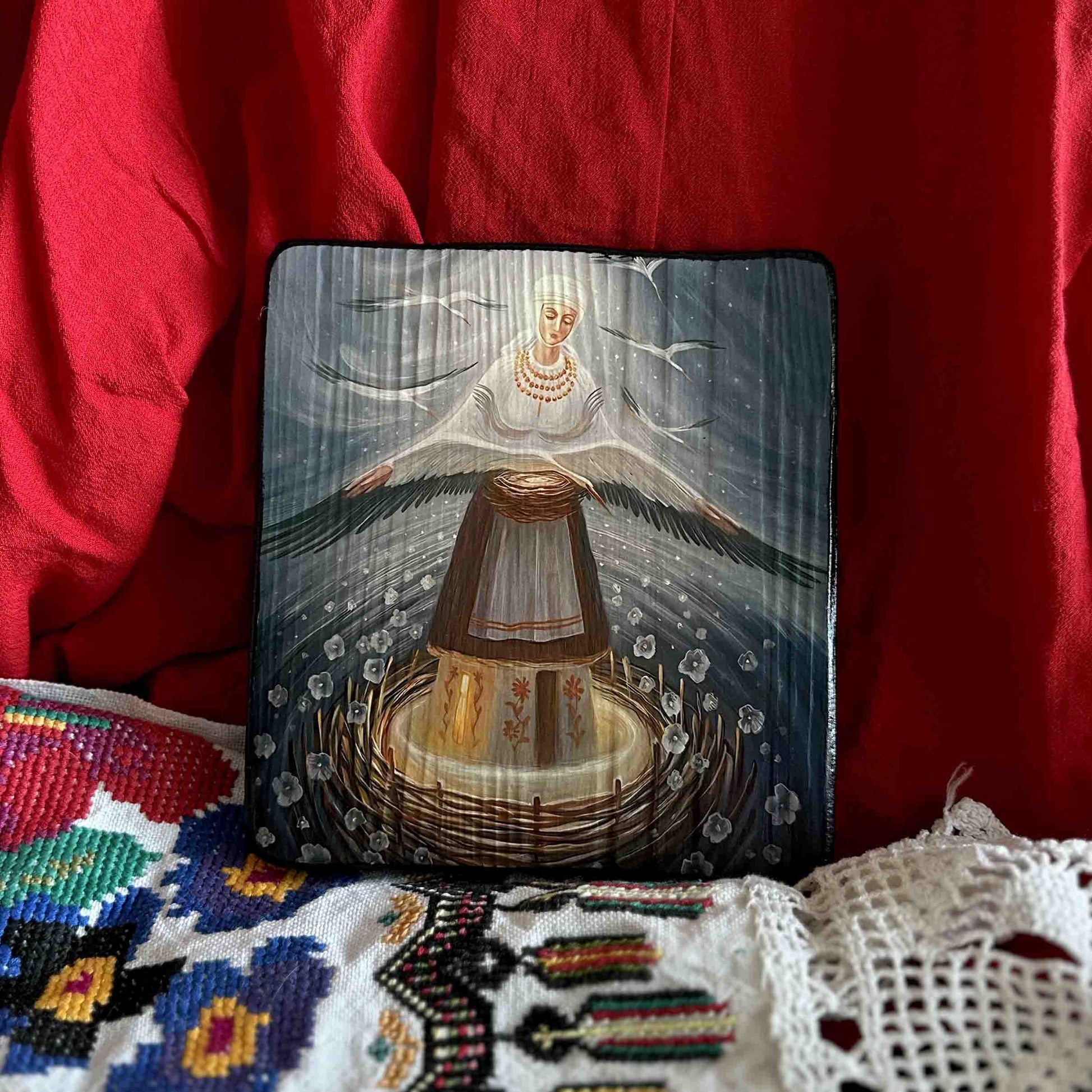 Ukrainian Folk Art Painting Wood Panel "Patroness" Ethno of Ukraine
