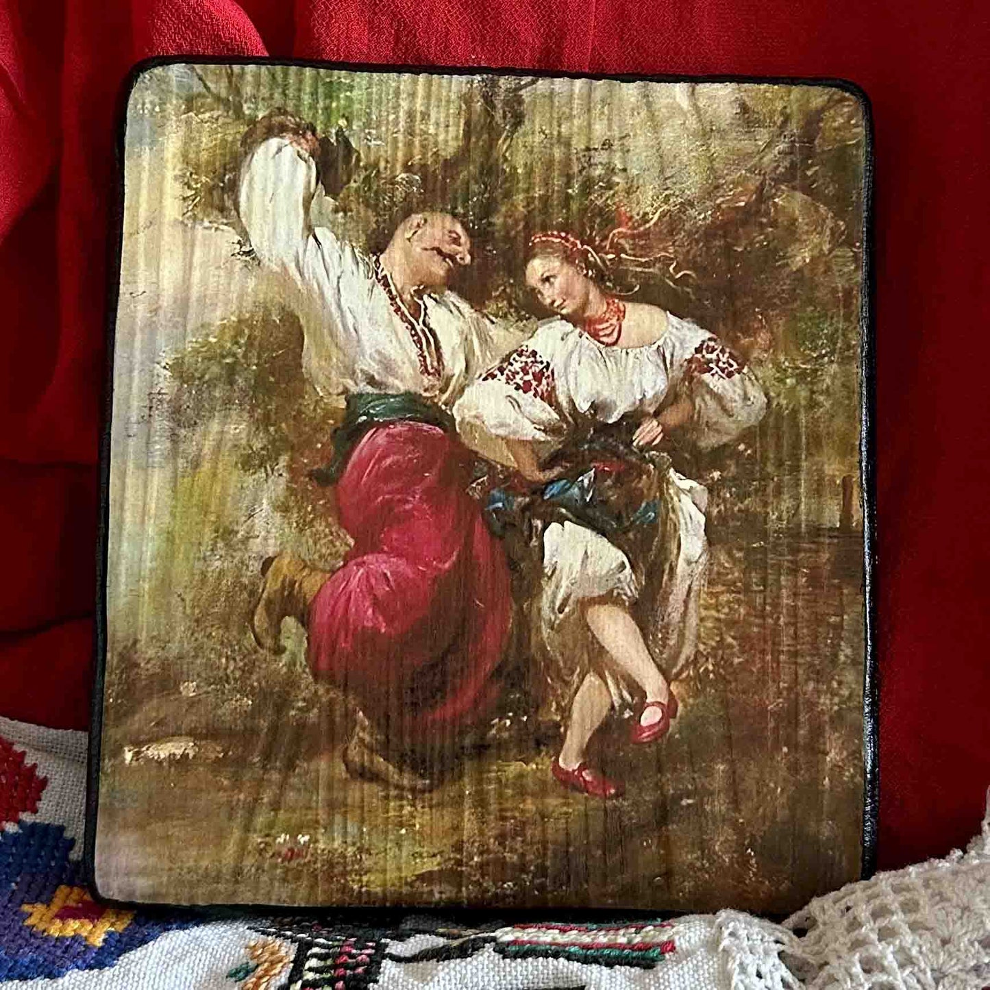 Ukrainian Folk Art Painting Wood Panel "Ukrainian Couple" Ethno Art of Ukraine