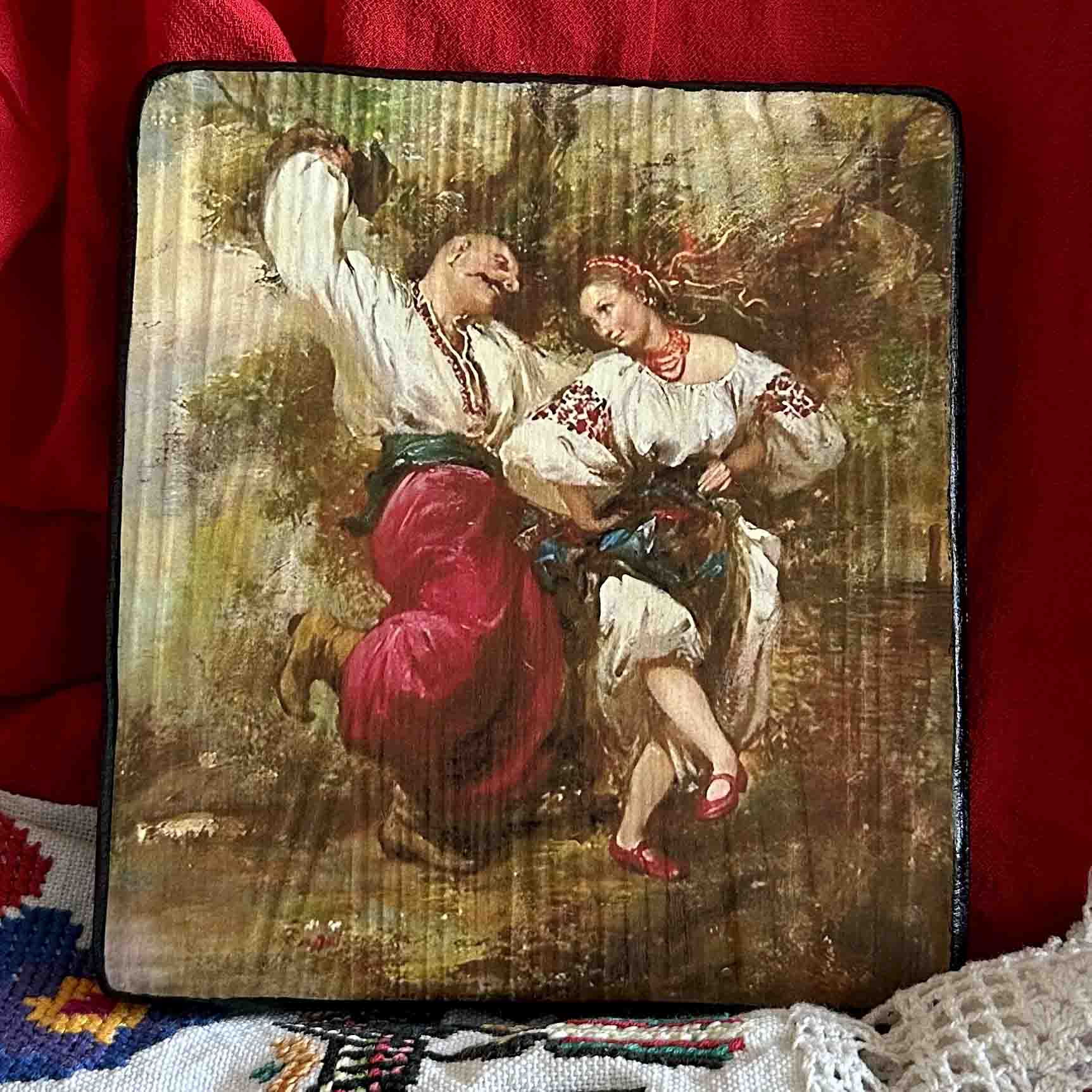 Ukrainian Folk Art Painting Wood Panel "Ukrainian Couple" Ethno Art of Ukraine