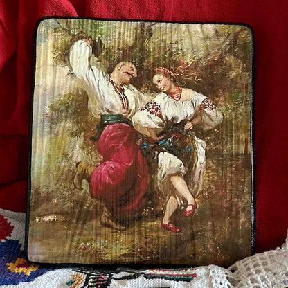 Ukrainian Folk Art Painting Wood Panel "Ukrainian Couple" Ethno Art of Ukraine