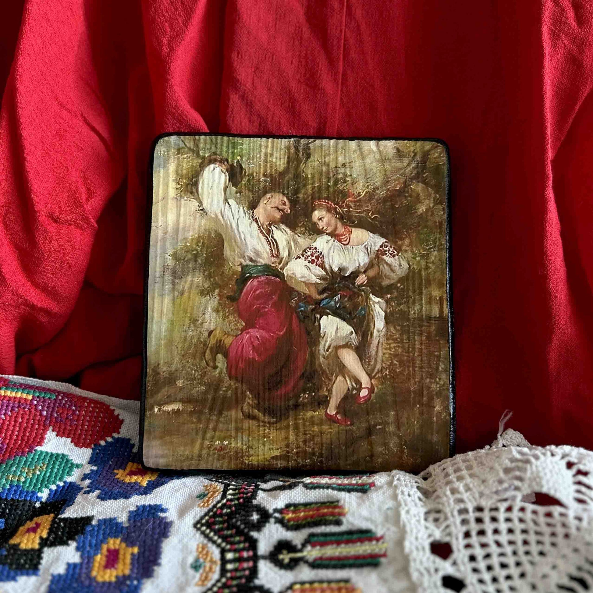 Ukrainian Folk Art Painting Wood Panel "Ukrainian Couple" Ethno Art of Ukraine