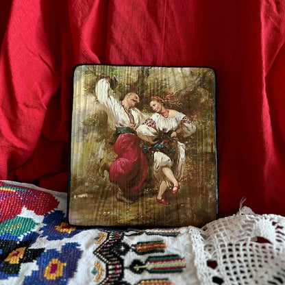 Ukrainian Folk Art Painting Wood Panel "Ukrainian Couple" Ethno Art of Ukraine