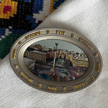 Ukrainian Fridge Magnet Metal "Maydan" Central Square of Kyiv