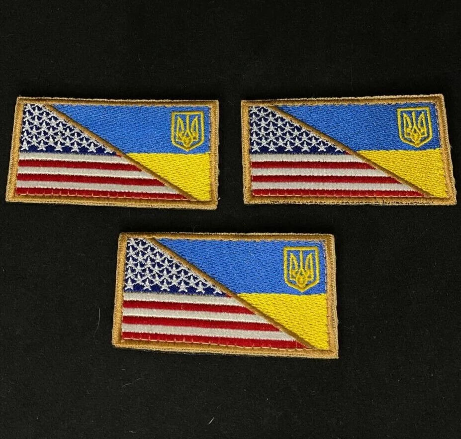 Ukrainian Morale Patch * 3 Pcs USA + Ukraine Flag Tactical Badge Hook Textile