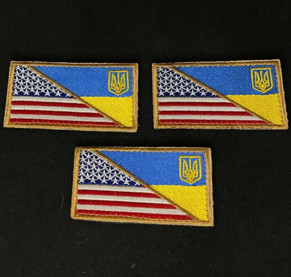 Ukrainian Morale Patch * 3 Pcs USA + Ukraine Flag Tactical Badge Hook Textile