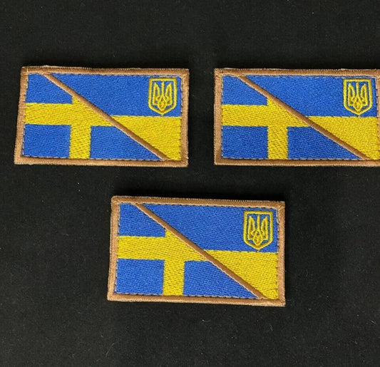 Ukrainian Morale Patch * 3 Pcs Ukraine + Sweden Flag Badge Hook Textile