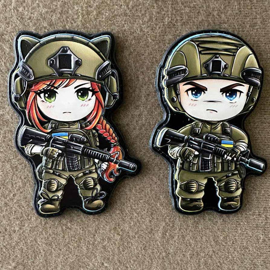 Ukrainian Morale Patch Girl & Boy Fighter Army Ukraine Tactical Badge Hook PVC 3D
