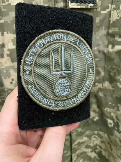 Ukrainian Morale Patch International Legion of Ukraine Tactical Badge Hook (Olive Textile)