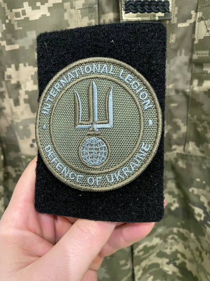 Ukrainian Morale Patch International Legion of Ukraine Tactical Badge Hook (Olive Textile)