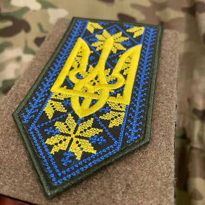 Ukrainian Morale Patch Trident and Embroidery Tactical Badge Hook Textile