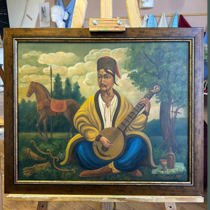 Ukrainian Painting Oil on Canvas “Cossack Mamai” 2015 Vintage Frame 62x52 cm