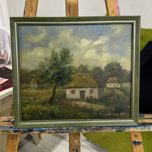 Ukrainian Painting Oil on Canvas Ukranian Village 