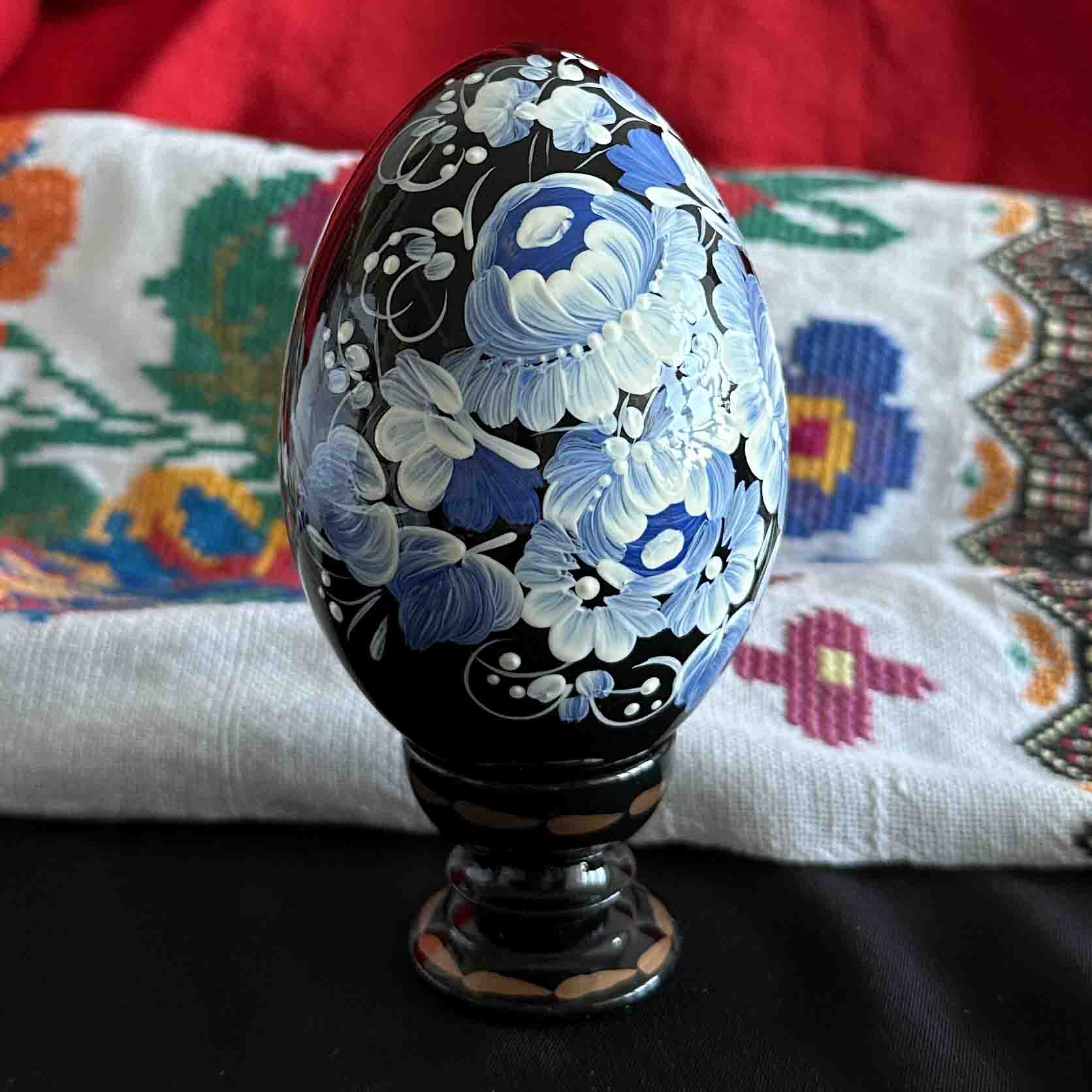 Ukrainian Petrykivka Wooden Easter Egg | Hand-Painted Pysanky (130 mm) 03-022