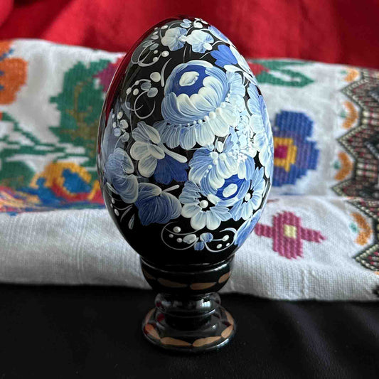 Ukrainian Petrykivka Wooden Easter Egg | Hand-Painted Pysanky (130 mm) 03-022