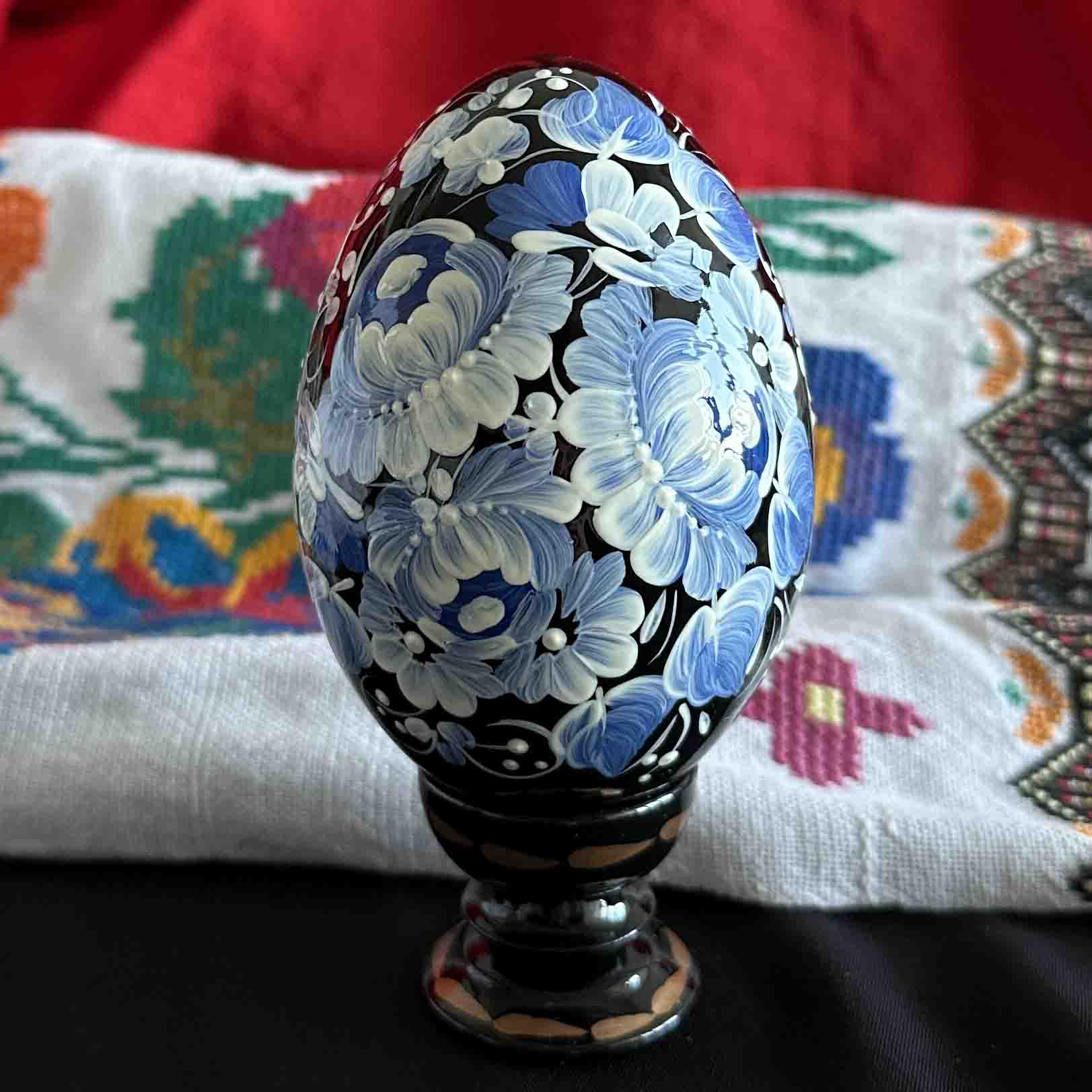 Ukrainian Petrykivka Wooden Easter Egg | Hand-Painted Pysanky (130 mm) 03-022
