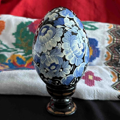 Ukrainian Petrykivka Wooden Easter Egg | Hand-Painted Pysanky (130 mm) 03-022
