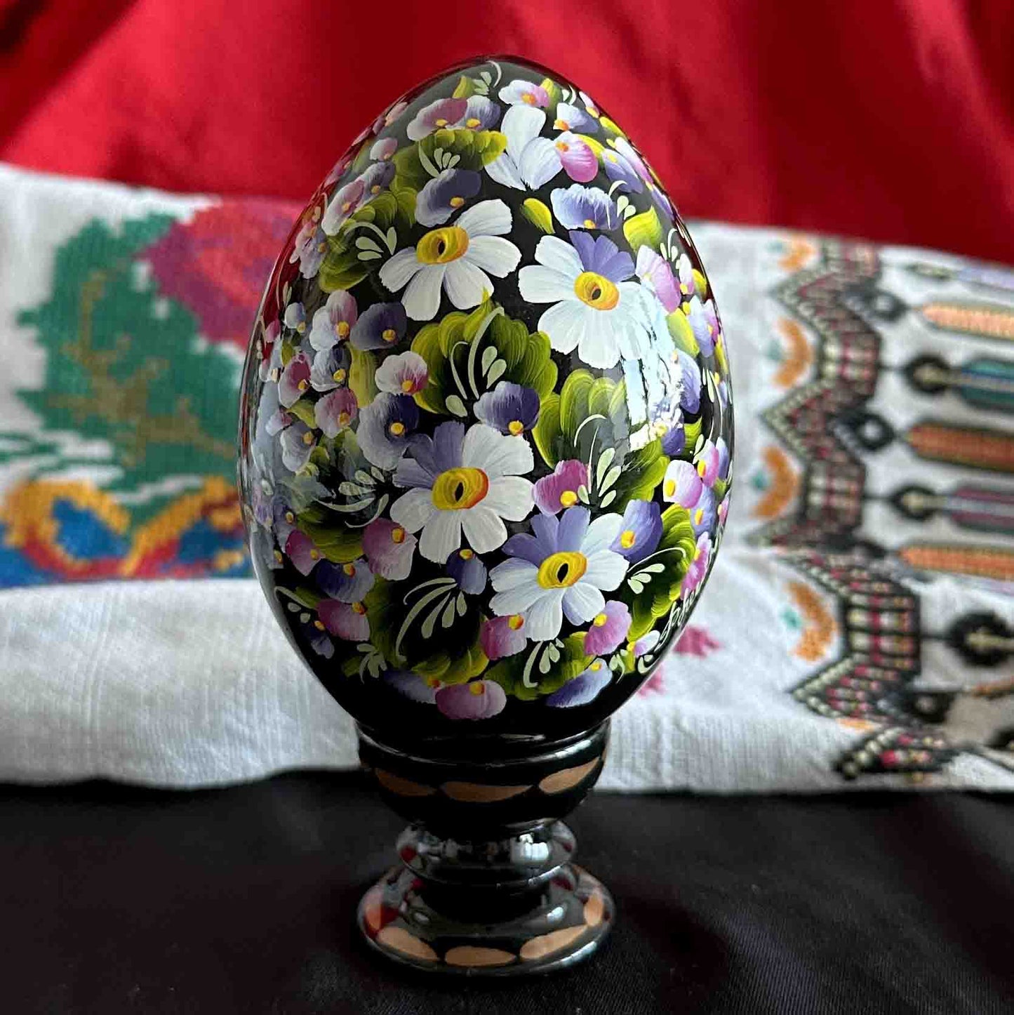 Ukrainian Petrykivka Wooden Easter Egg | Hand-Painted Pysanky (130 mm) 03-072