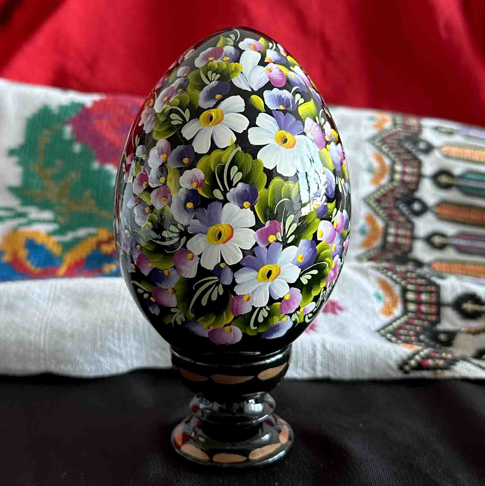 Ukrainian Petrykivka Wooden Easter Egg | Hand-Painted Pysanky (130 mm) 03-072