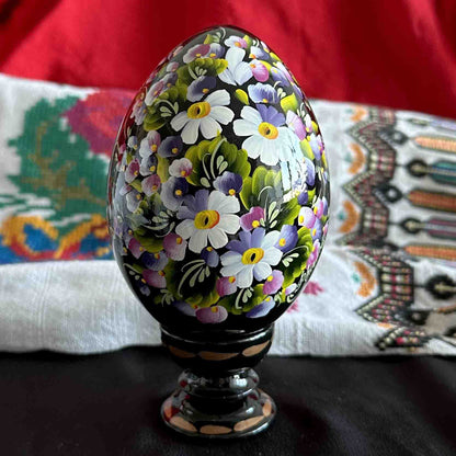 Ukrainian Petrykivka Wooden Easter Egg | Hand-Painted Pysanky (130 mm) 03-072