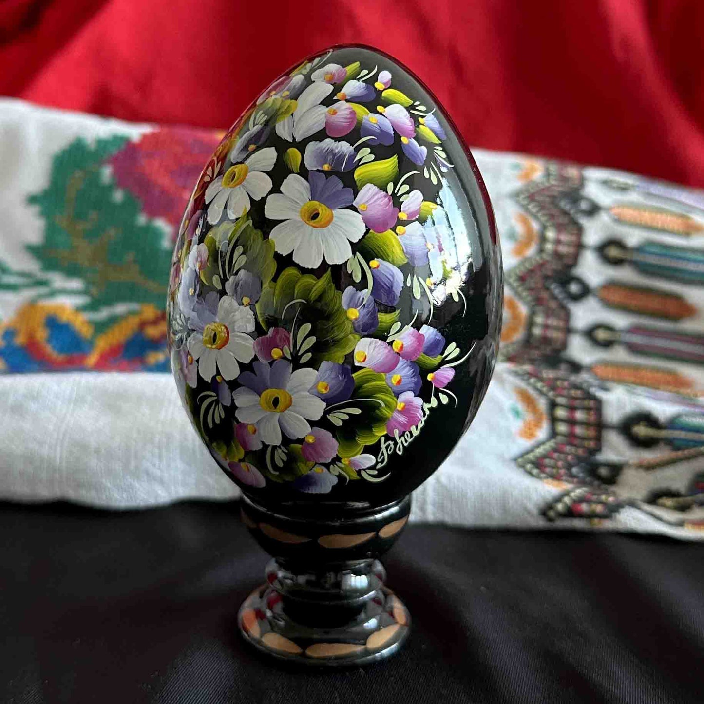 Ukrainian Petrykivka Wooden Easter Egg | Hand-Painted Pysanky (130 mm) 03-072