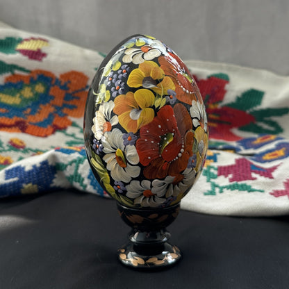 Ukrainian Petrykivka Wooden Easter Egg | Hand-Painted Pysanky (130 mm) 03-131