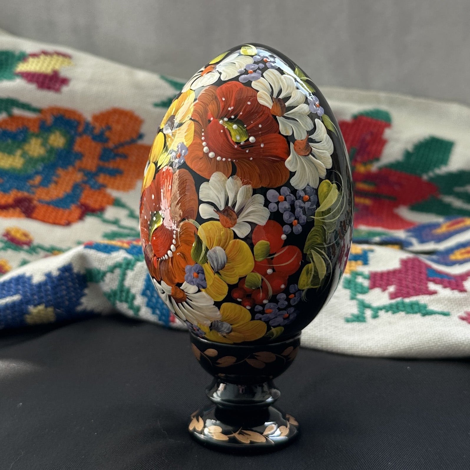 Ukrainian Petrykivka Wooden Easter Egg | Hand-Painted Pysanky (130 mm) 03-131