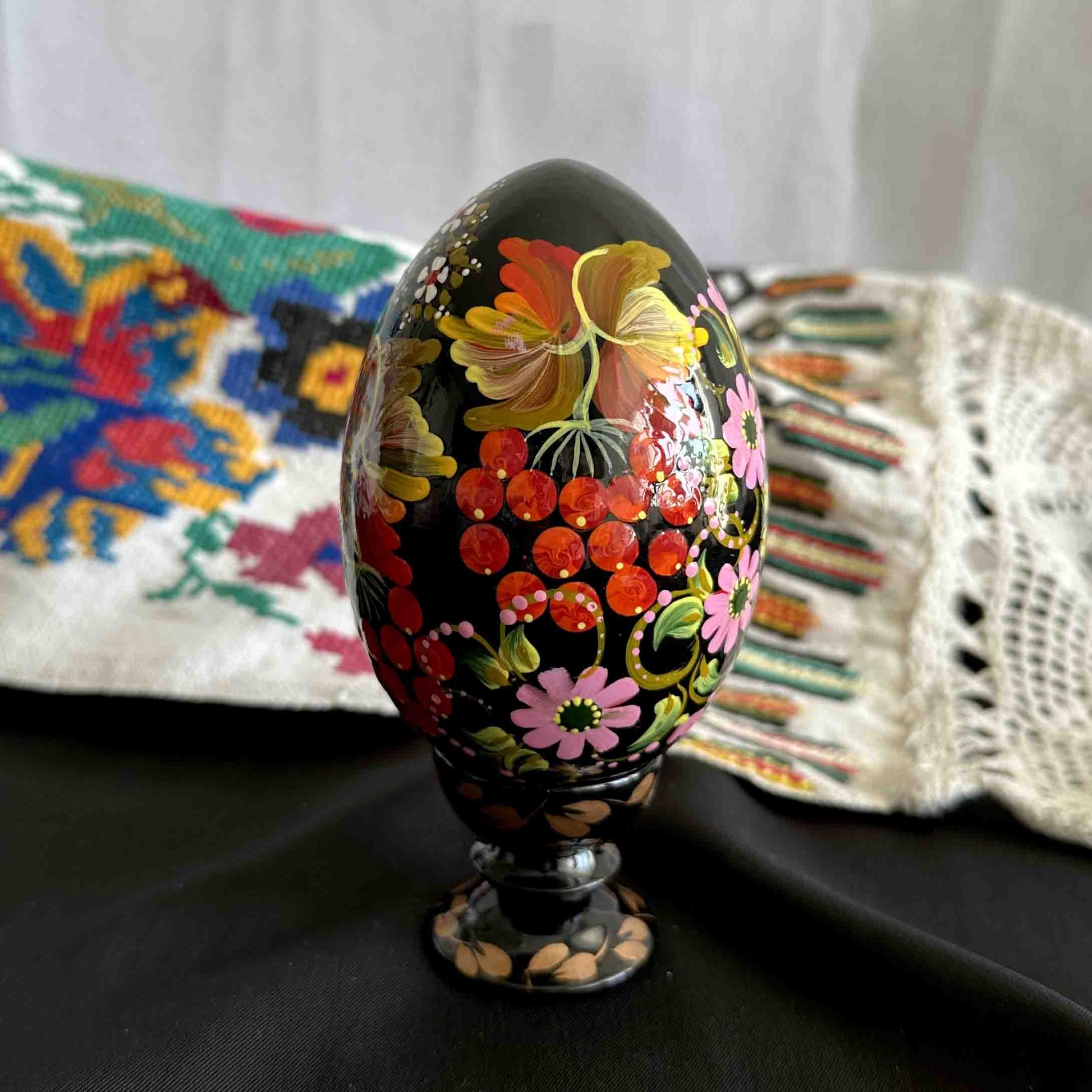 Ukrainian Petrykivka Wooden Easter Egg | Hand-Painted Pysanky (130 mm) 03-171