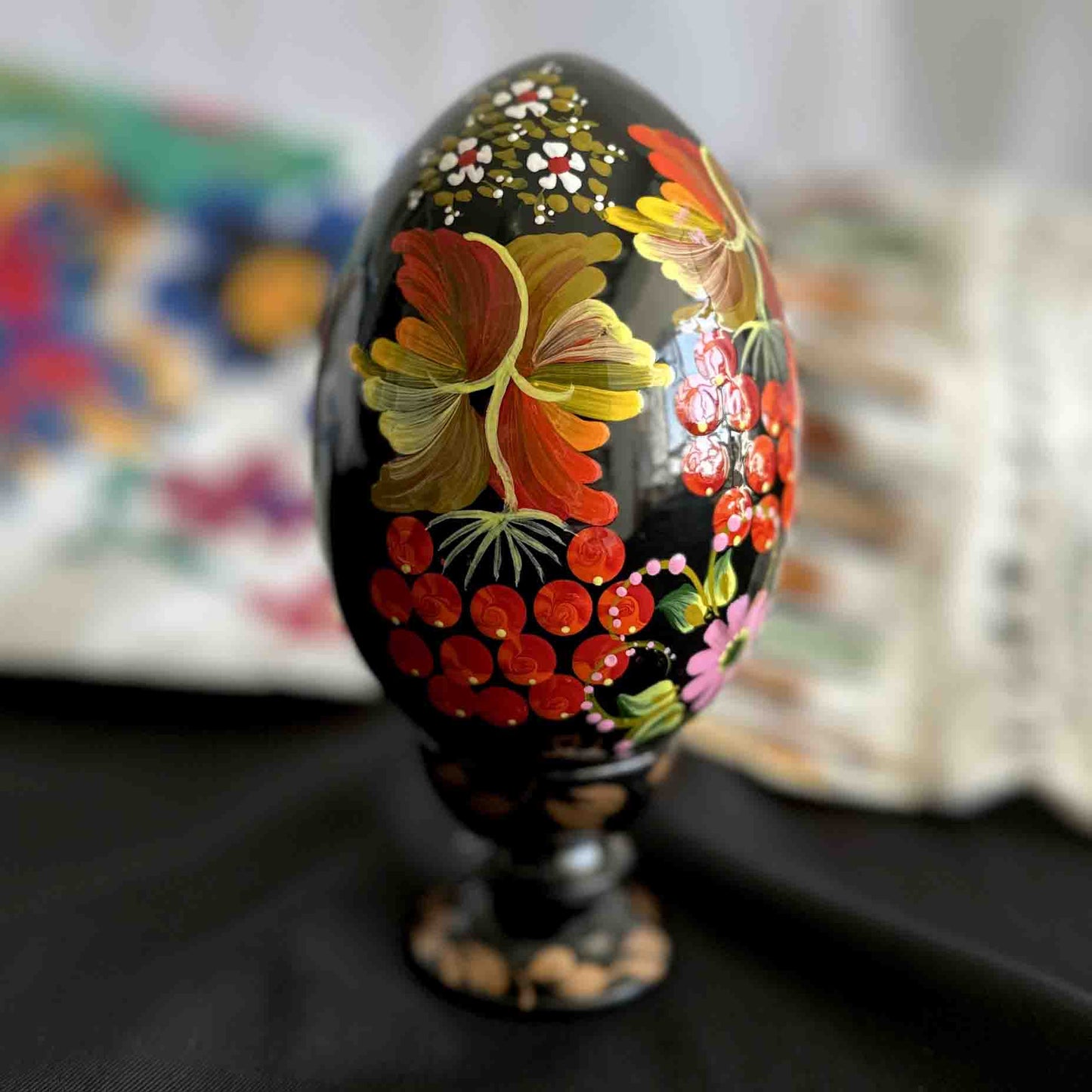 Ukrainian Petrykivka Wooden Easter Egg | Hand-Painted Pysanky (130 mm) 03-171
