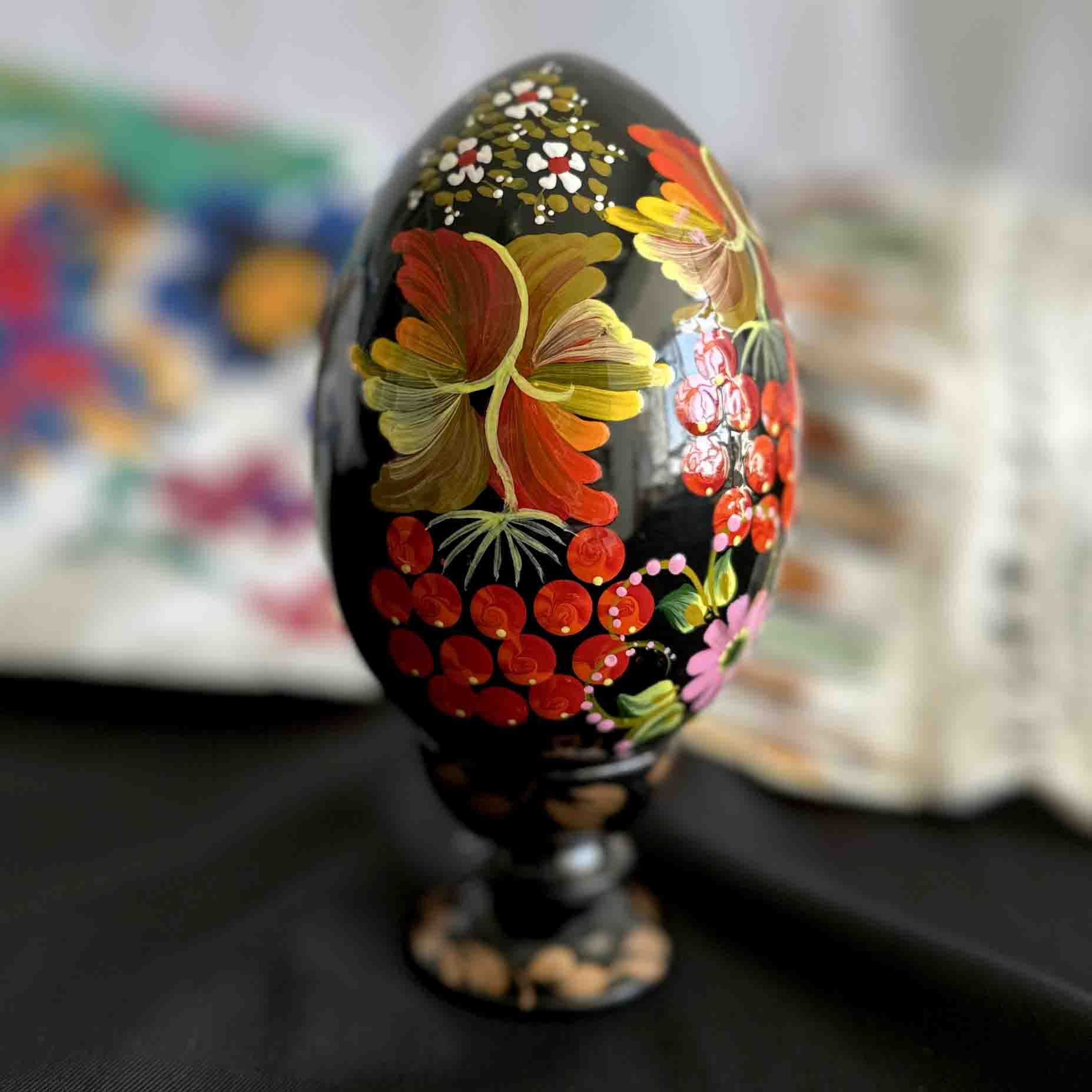 Ukrainian Petrykivka Wooden Easter Egg | Hand-Painted Pysanky (130 mm) 03-171