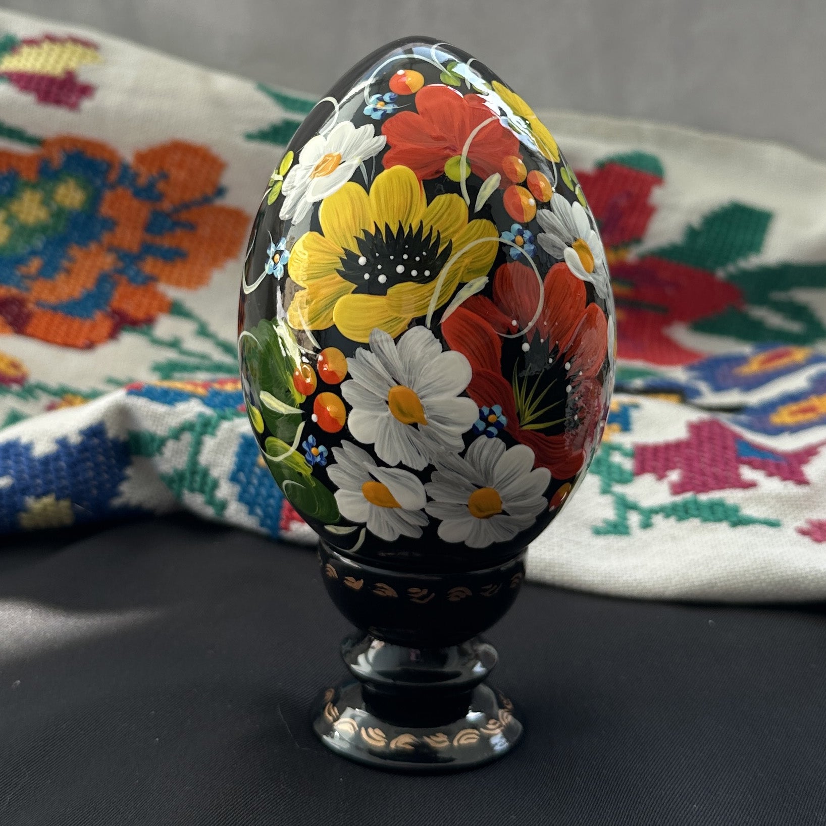 Ukrainian Petrykivka Wooden Easter Egg | Hand-Painted Pysanky (130 mm) 03-202