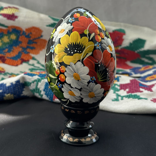 Ukrainian Petrykivka Wooden Easter Egg | Hand-Painted Pysanky (130 mm) 03-202
