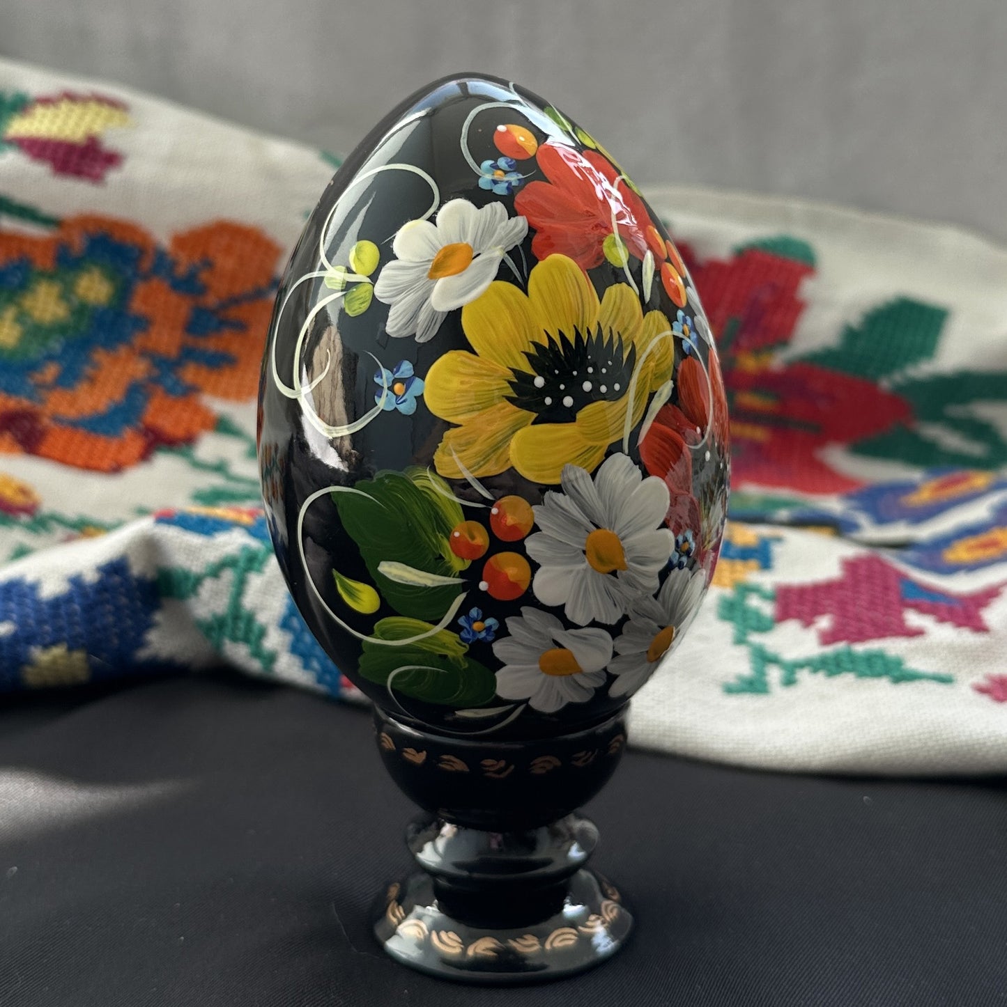 Ukrainian Petrykivka Wooden Easter Egg | Hand-Painted Pysanky (130 mm) 03-202