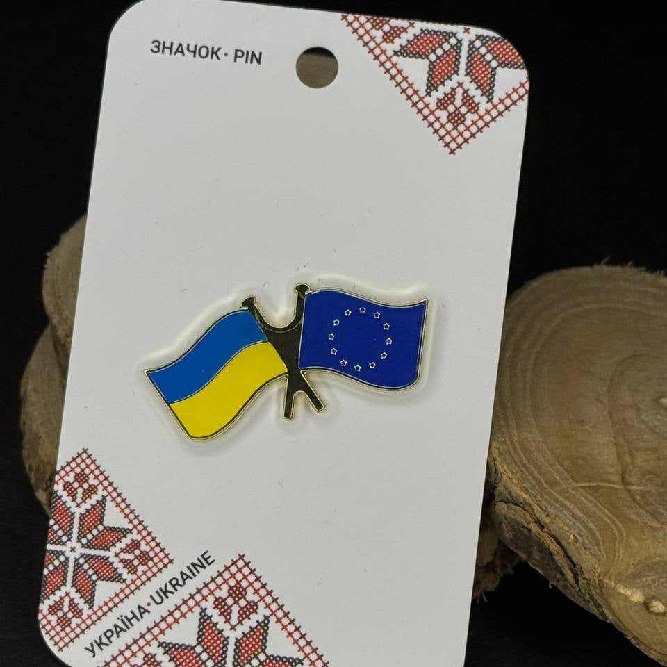 Ukrainian Pin Ukraine + European Union Metal Badge Button Pin