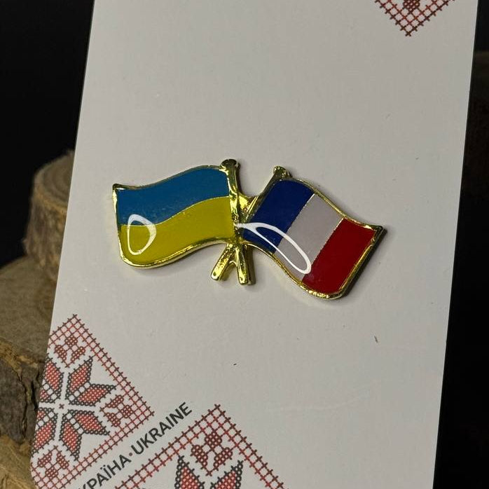 Ukrainian Pin Ukraine + France Metal Badge Button Pin