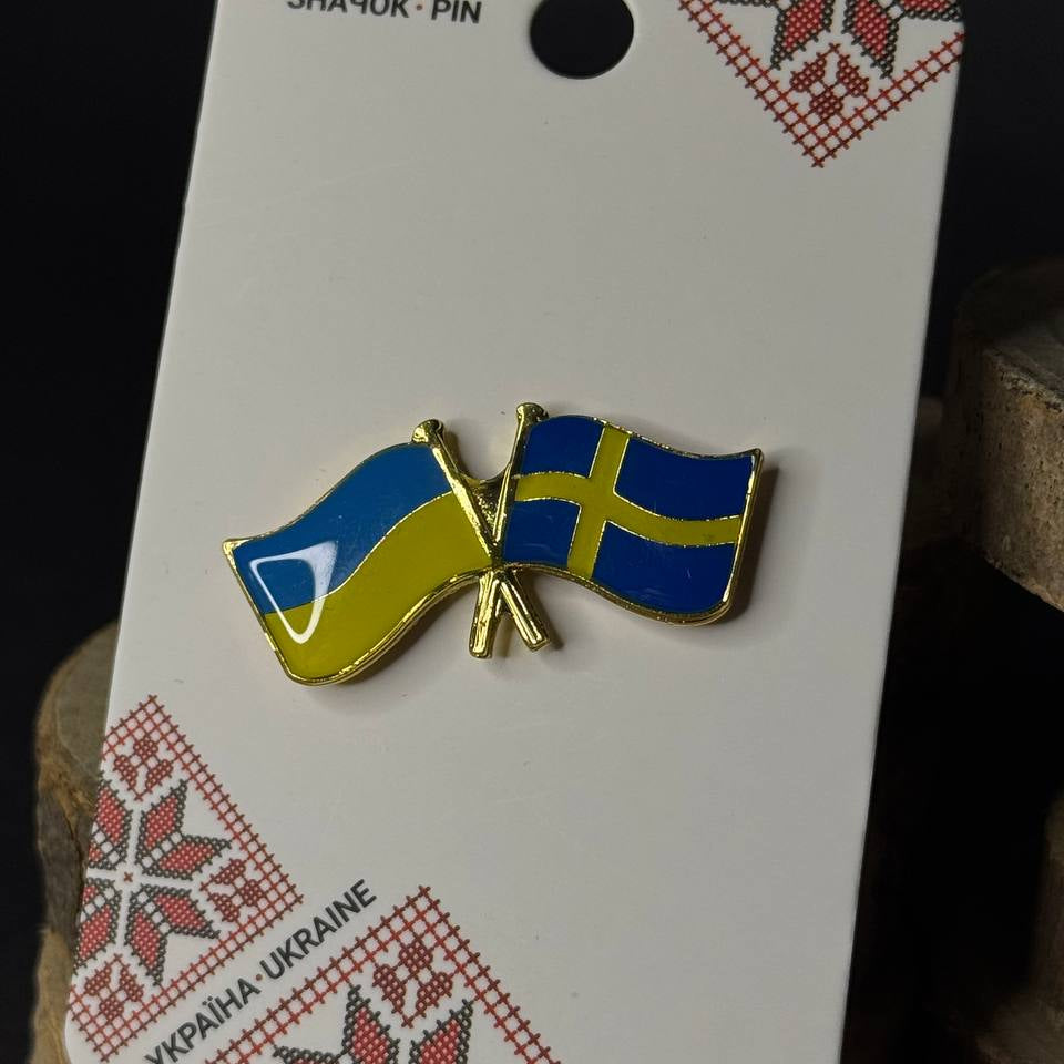 Ukrainian Pin Ukraine + Sweden Metal Badge Button Pin