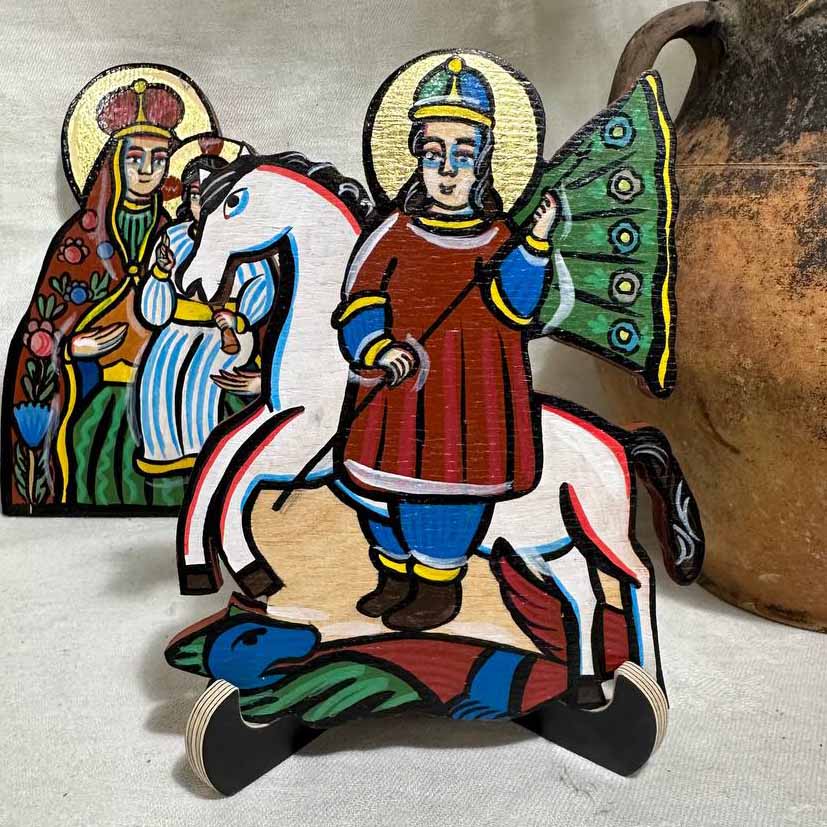 Ukrainian Traditional Hutsul Wooden Icon Handmade "Saint George the Victorious"