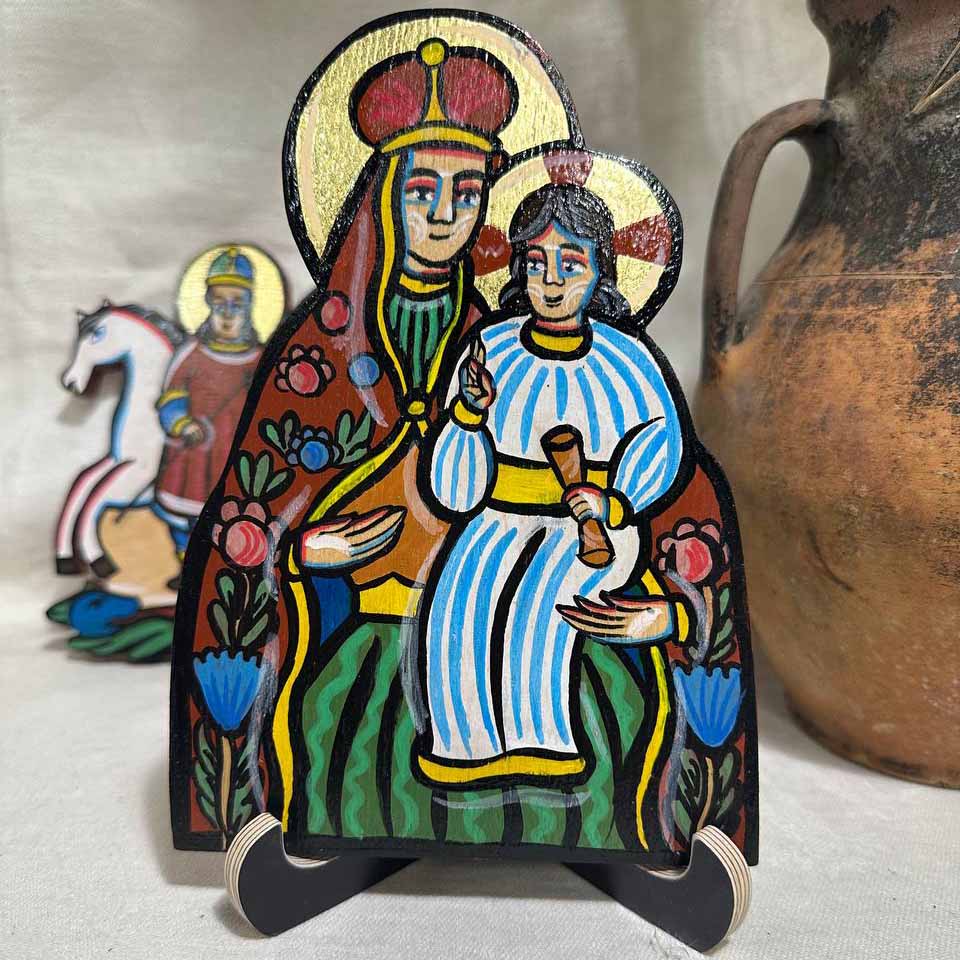 Ukrainian Traditional Hutsul Wooden Icon Handmade "Virgin Mary with Child"