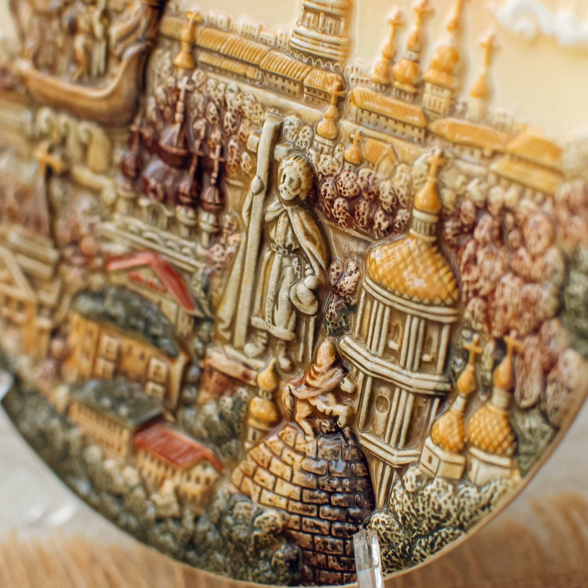 Ukranian Ceramic Plate Panel Collage of Kyiv Painting Handmade 3D