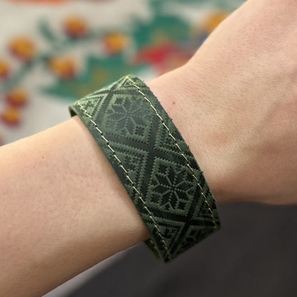 Ukranian Etno Leather Adjustable Bracelet Vyshyvanka Cultural Ornament