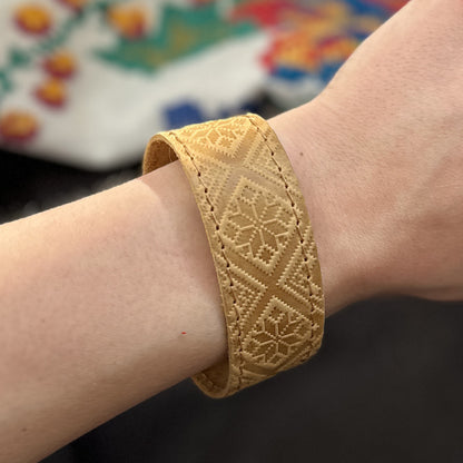 Ukranian Etno Leather Adjustable Bracelet Vyshyvanka Cultural Ornament
