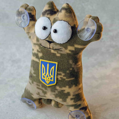 Ukranian Patriotic Pixel MM 14 Cat Simon with Golden Trident and Glass Suction Cups