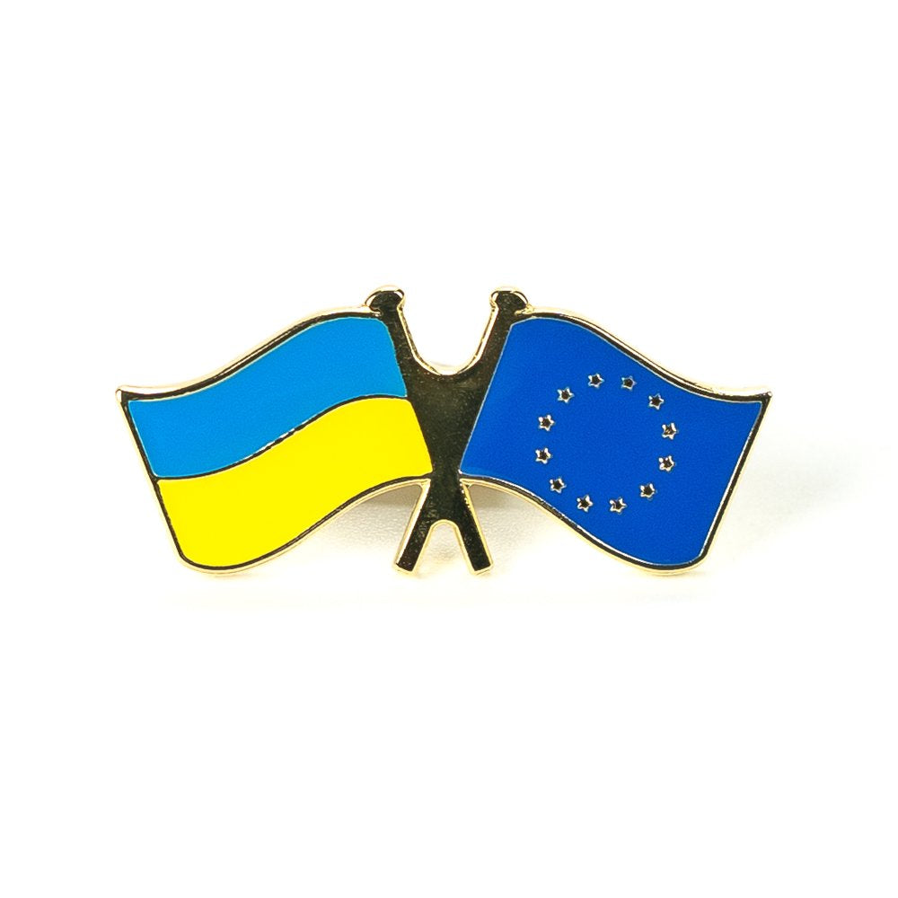 Ukrainian Pin Ukraine + European Union Metal Badge Button Pin